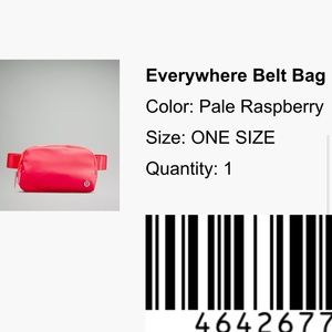 Lululemon everywhere belt bag 1L rare color Pale Raspberry NWOT
